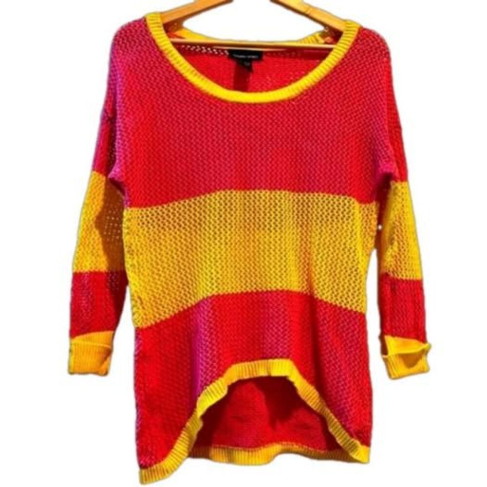 Sweater Project Pink Yellow Colorblock Waffle Knit High Low Top Medium Y2K 90s
